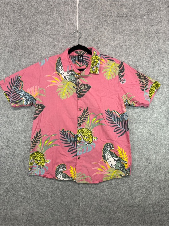 Neff Other - Neff Button Down Shirt - Mens M - Pink Cheetah Palm Bright Beach Pool Party